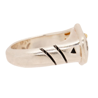 Sterling Silver Matrix Black Diamond Hexagon With 14K Gold Accents Band