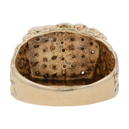 .75 Ct 10K Gold Diamond Pave Nugget Signet Ring