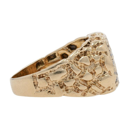 .75 Ct 10K Gold Diamond Pave Nugget Signet Ring