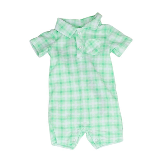 Neon Green Plaid Short Sleeve One-Piece