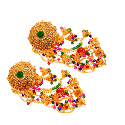 Gold Tone Ethnic Beaded Dangle Earrings