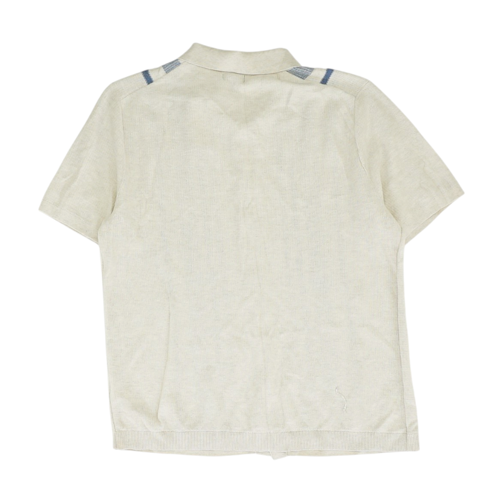 Beige Striped Short Sleeve Button Down