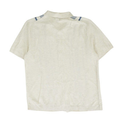 Beige Striped Short Sleeve Button Down