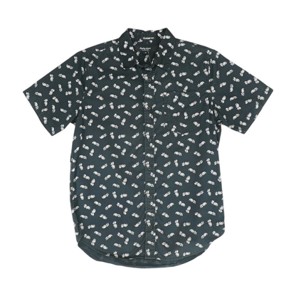 Black Print Short Sleeve Button Down