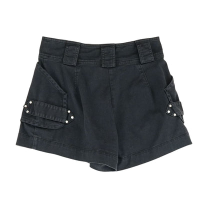 Black Solid Denim Shorts