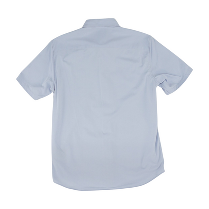 Blue Solid Short Sleeve Button Down