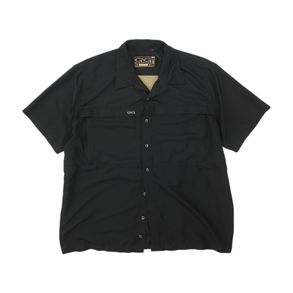 Black Solid Short Sleeve Button Down