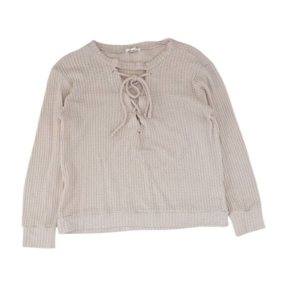 Tan Solid V Neck Knit Top