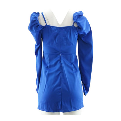 Blue Solid Midi Dress