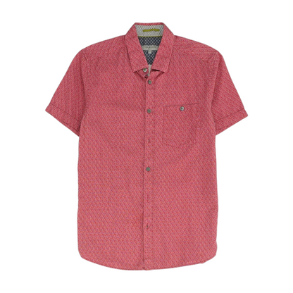 Red Print Short Sleeve Button Down