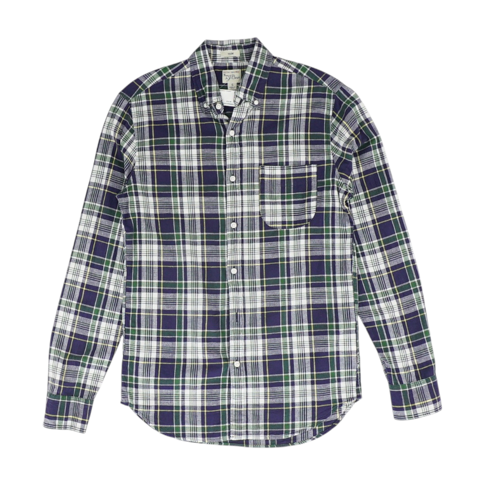 Navy Plaid Long Sleeve Button Down