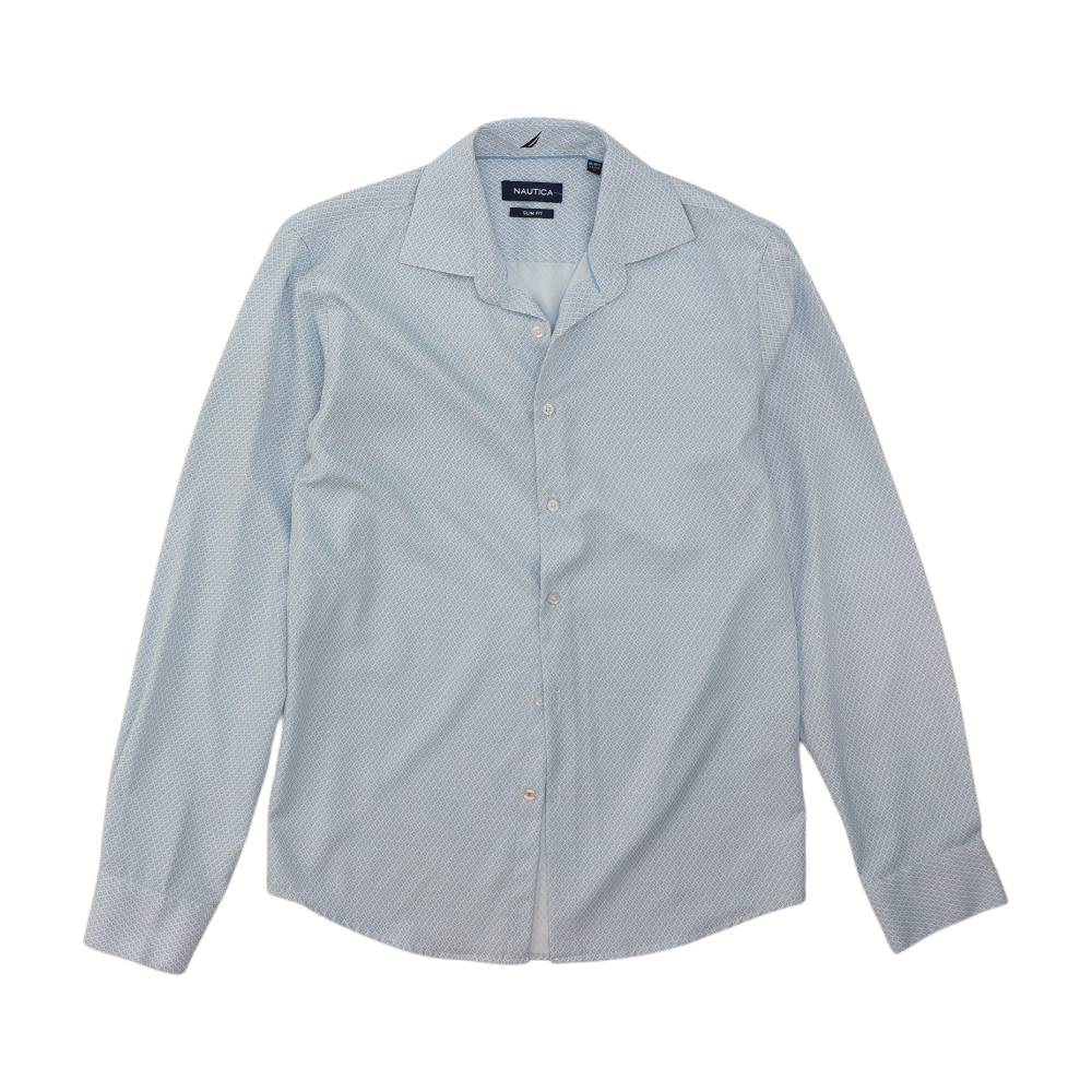 White Print Long Sleeve Button Down