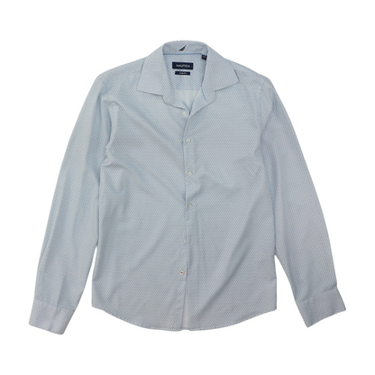 White Print Long Sleeve Button Down