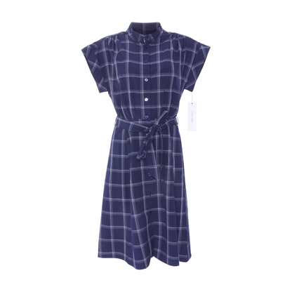 Navy Plaid Midi Dress