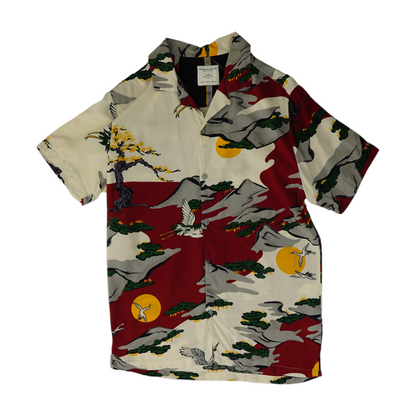 Beige Graphic Short Sleeve Button Down