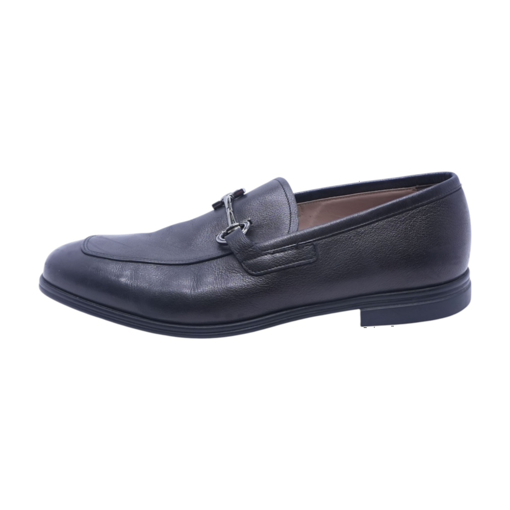Leather Loafer with Gancini Ornament in Black