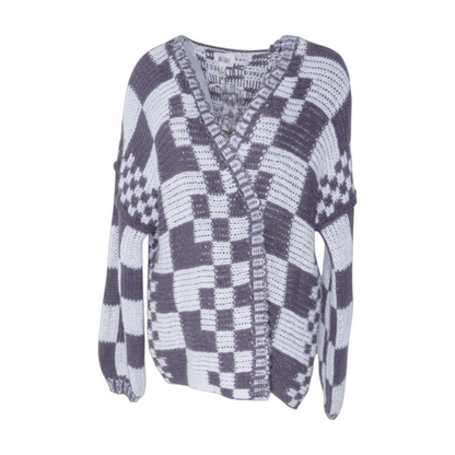 Gray Check Cardigan Sweater