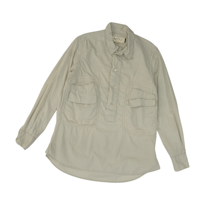 Beige Solid Long Sleeve Button Down