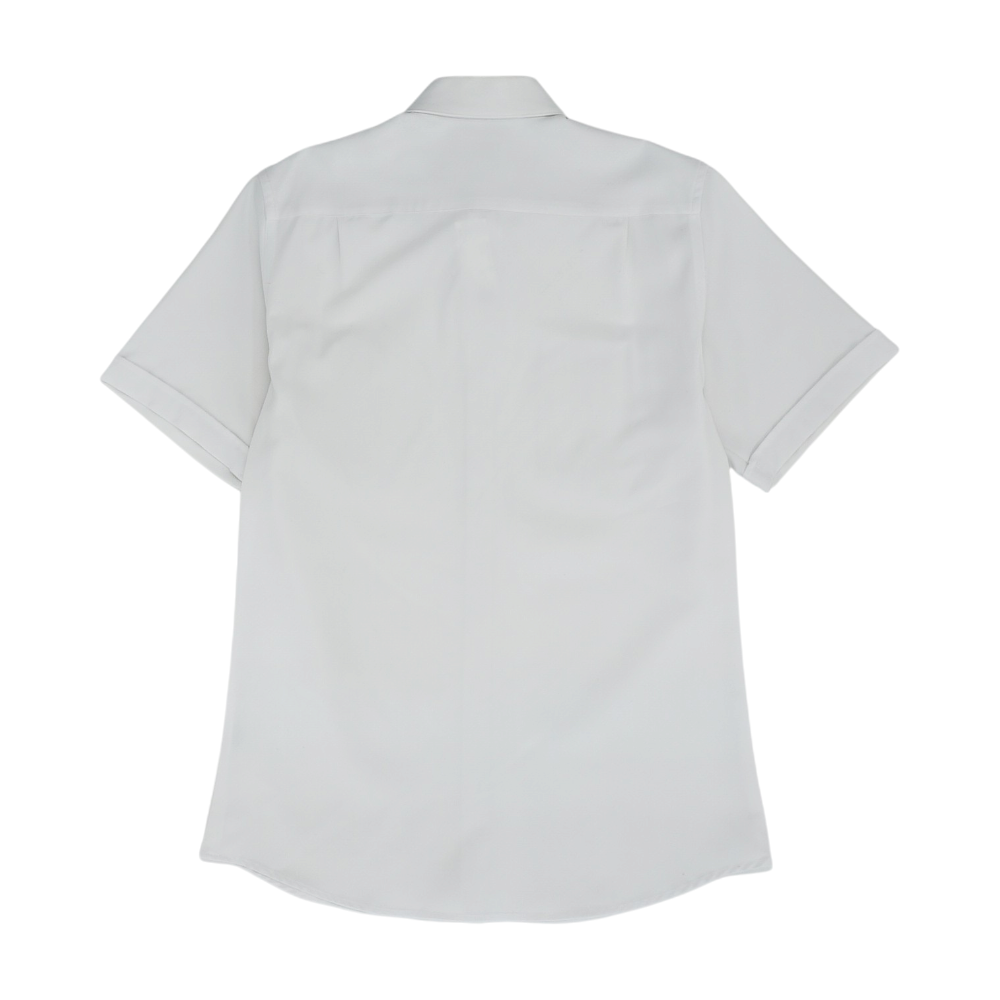 White Solid Short Sleeve Button Down