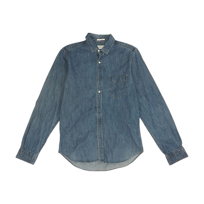 Blue Solid Long Sleeve Button Down