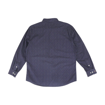 Navy Print Long Sleeve Button Down