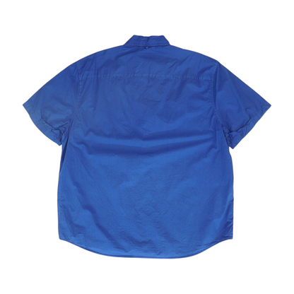Blue Solid Short Sleeve Button Down