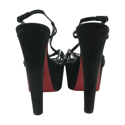 Black Suede and Crystals Alta 160mm Platform Sandals