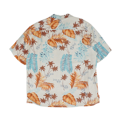 Beige Print Short Sleeve Button Down