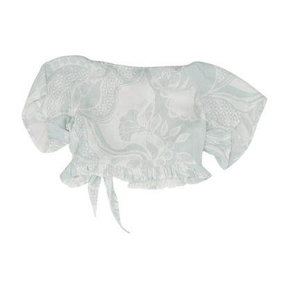 Blue Graphic Short Sleeve Blouse