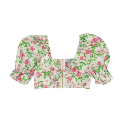 White Floral Cropped Blouse