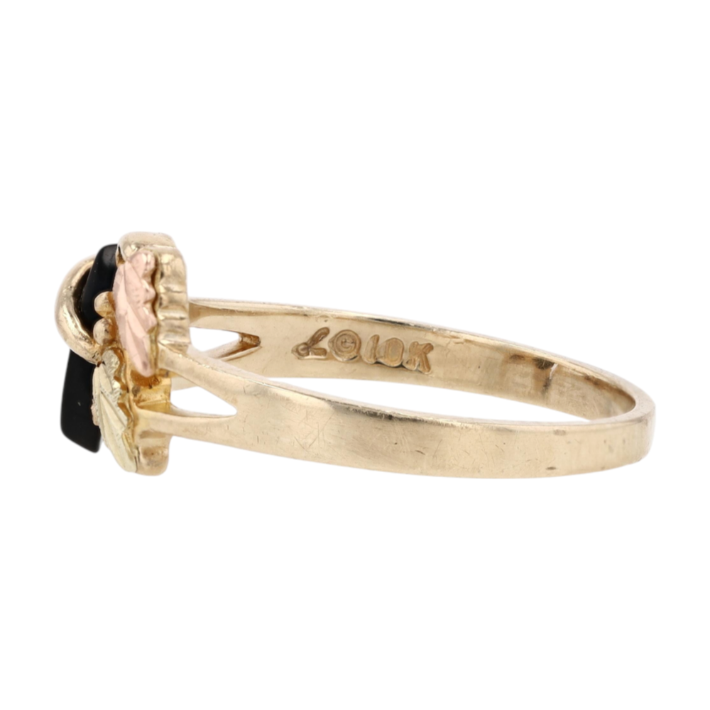 10K Tri-Tone Gold Black Stone Fashion Ring