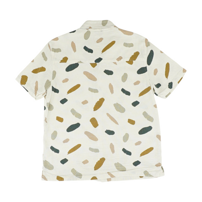 Beige Abstract Short Sleeve Button Down