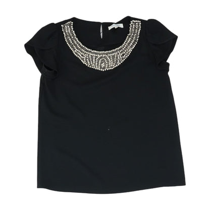 Black Solid Short Sleeve Blouse