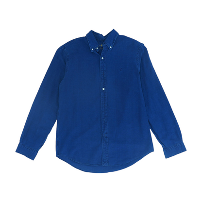Blue Solid Long Sleeve Button Down