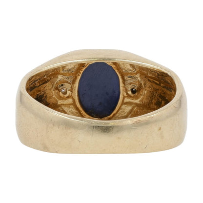 10K Gold Oval Blue Star Stone Cabochon With Round Diamond Accents Cocktail Ring