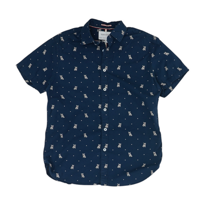 Navy Print Short Sleeve Button Down