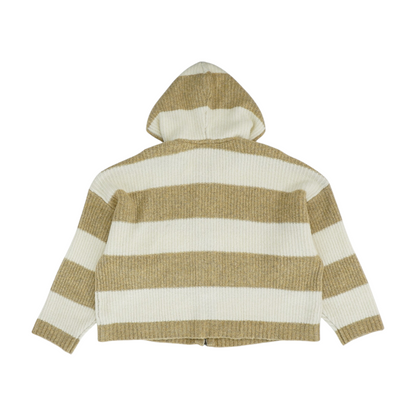 Beige Striped Cardigan Sweater