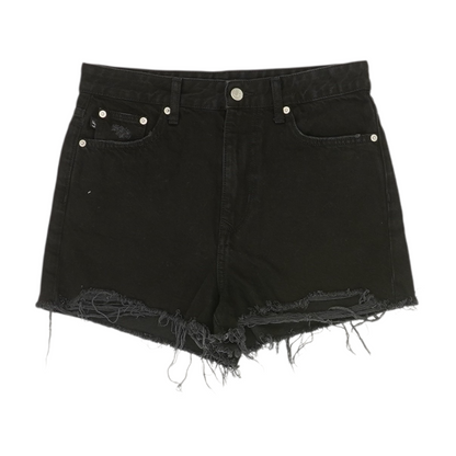 Black Solid Denim Shorts