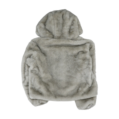 Beige Solid Fur Coat