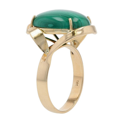 14K Gold Malachite Vintage Style Setting With Oval Cab Cocktail Ring
