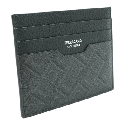 Black Coated Canvas Outer Panels Calfskin Credit Card Holder