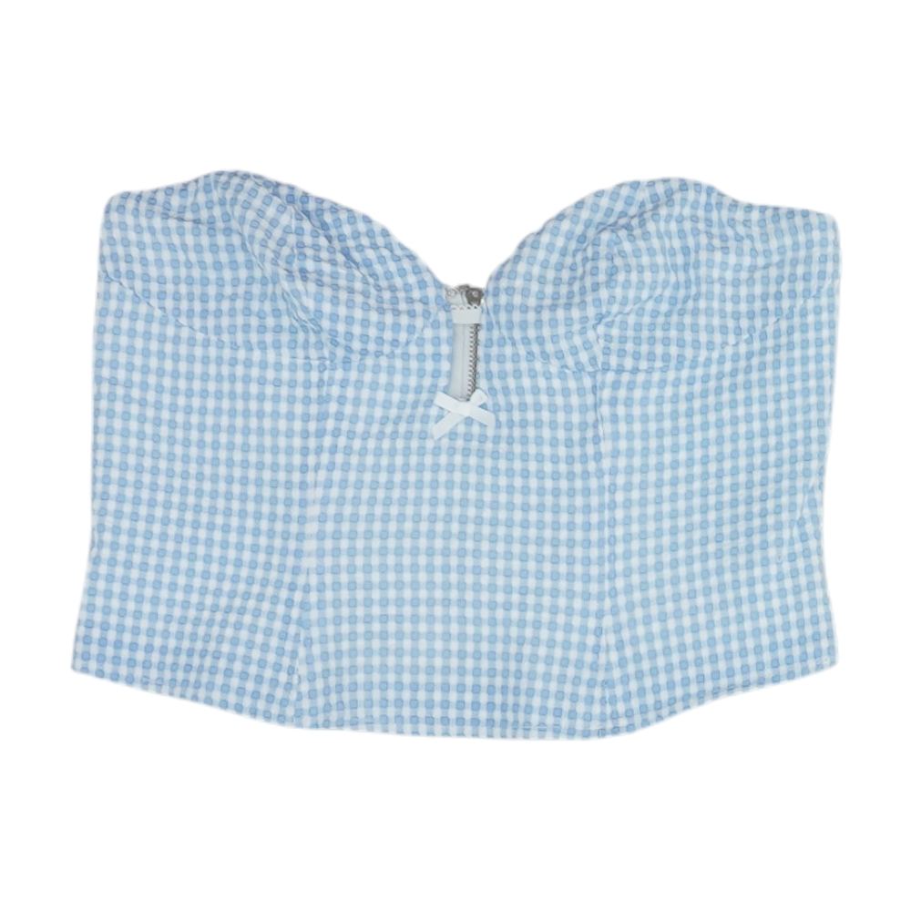 By DYLN Blue Check Cropped Blouse – Image 1