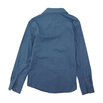 Blue Solid Long Sleeve Button Down
