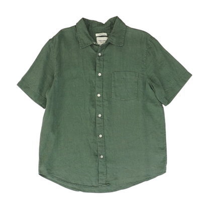 Green Solid Short Sleeve Button Down