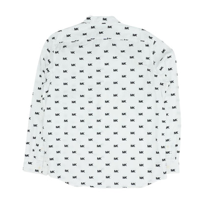 White Graphic Long Sleeve Button Down