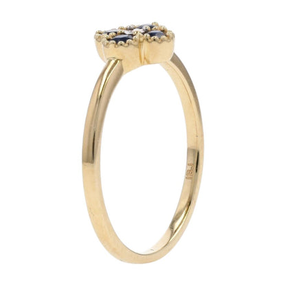 10K Gold Sapphire And Diamond Beaded Edge Cluster Stackable Ring