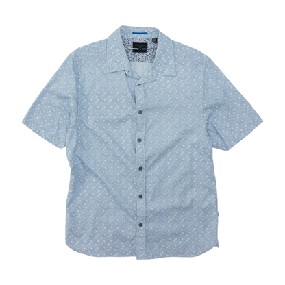 Blue Geometric Short Sleeve Button Down