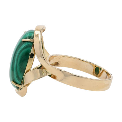 14K Gold Malachite Vintage Style Setting With Oval Cab Cocktail Ring