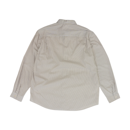 Beige Striped Long Sleeve Button Down