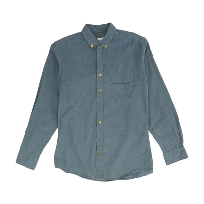 Blue Solid Long Sleeve Button Down
